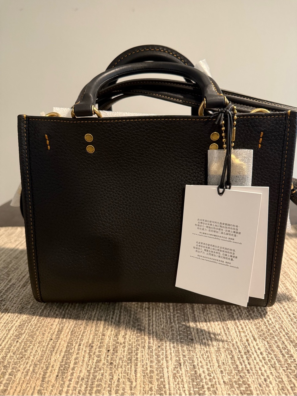 Coach Rogue 25/Black Pebbled Leather Structured Shoulder Bag with Gold Hardware